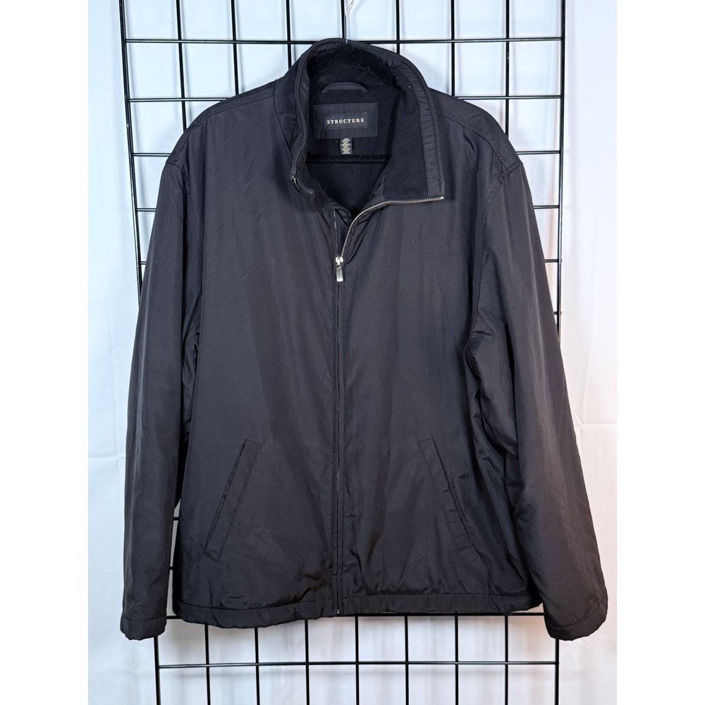 Vintage Structure‎ Bomber Jacket Mens XL Black Y2K Full Zip Casual Coat Varsity